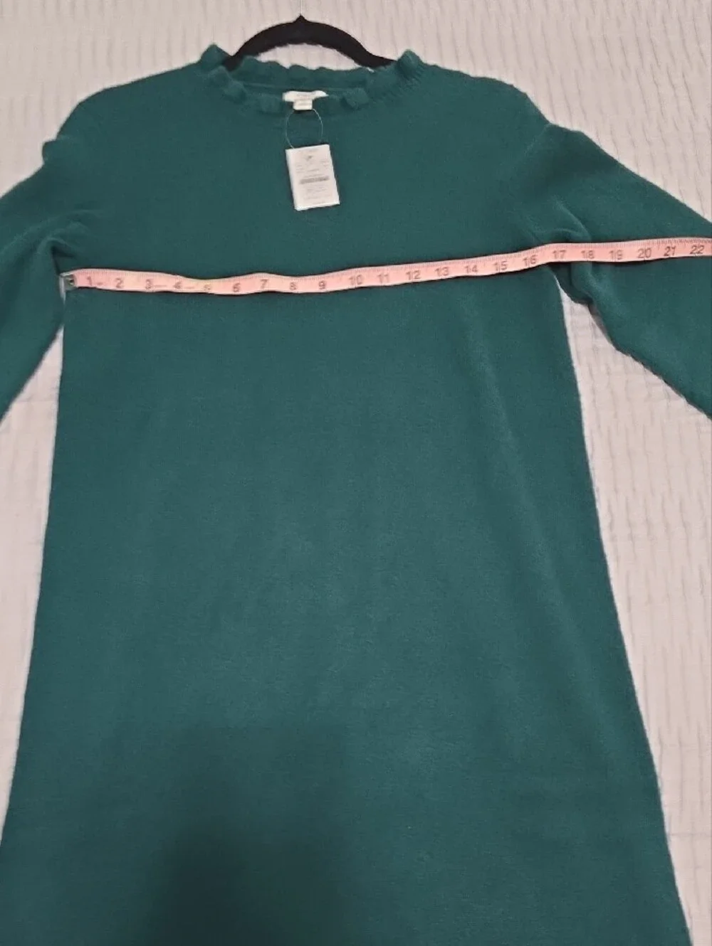 J. Crew Dark Teal Long Sleeve Ruffle Neck Knit Dress